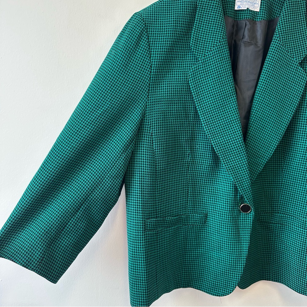 Pendleton 100% Virgin Wool Kelly Green Houndstooth Blazer 20W - Picture 2 of 8